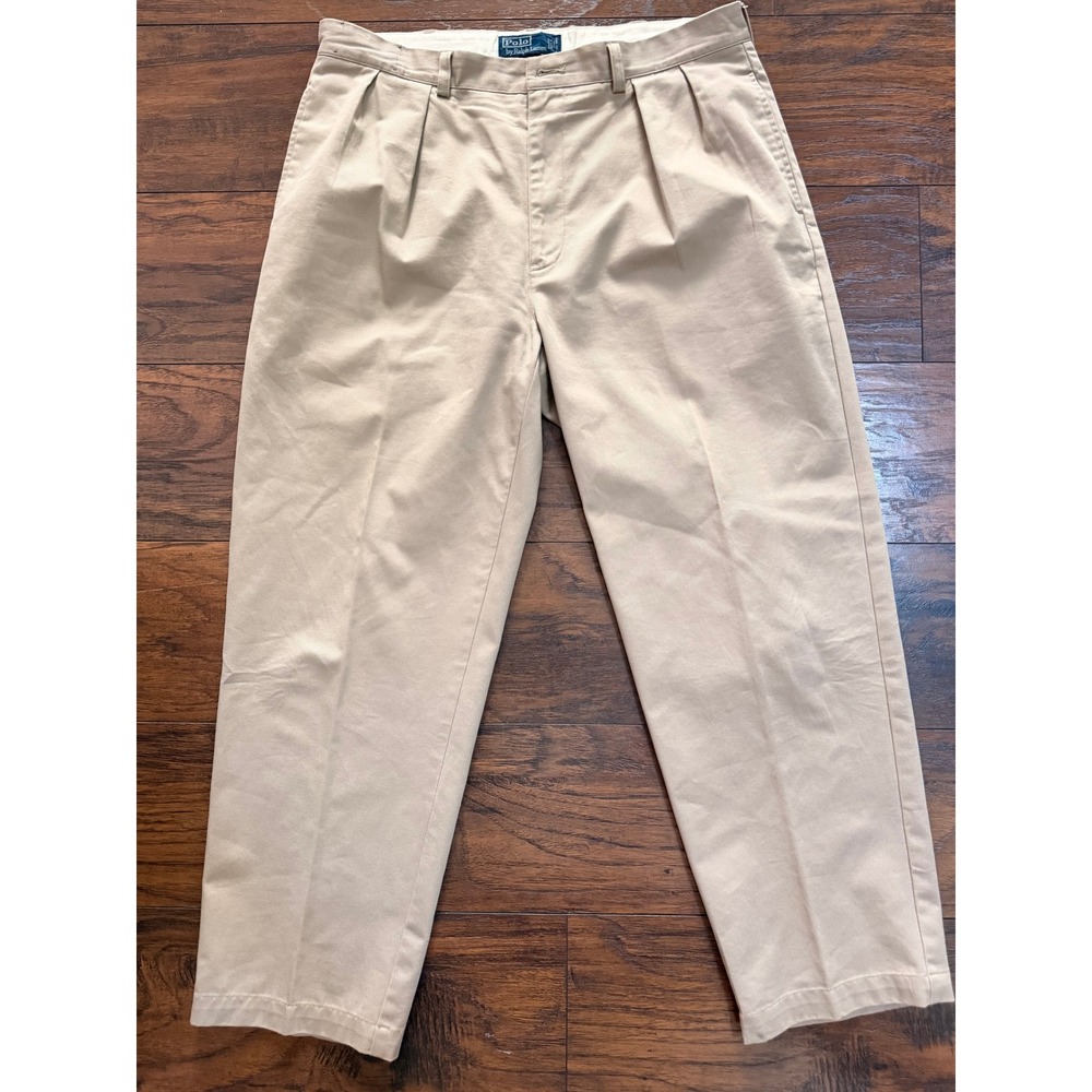 Polo Ralph Lauren Andrew Pant Mens 38x30 Tan Khaki Double Pleat Chino Trousers